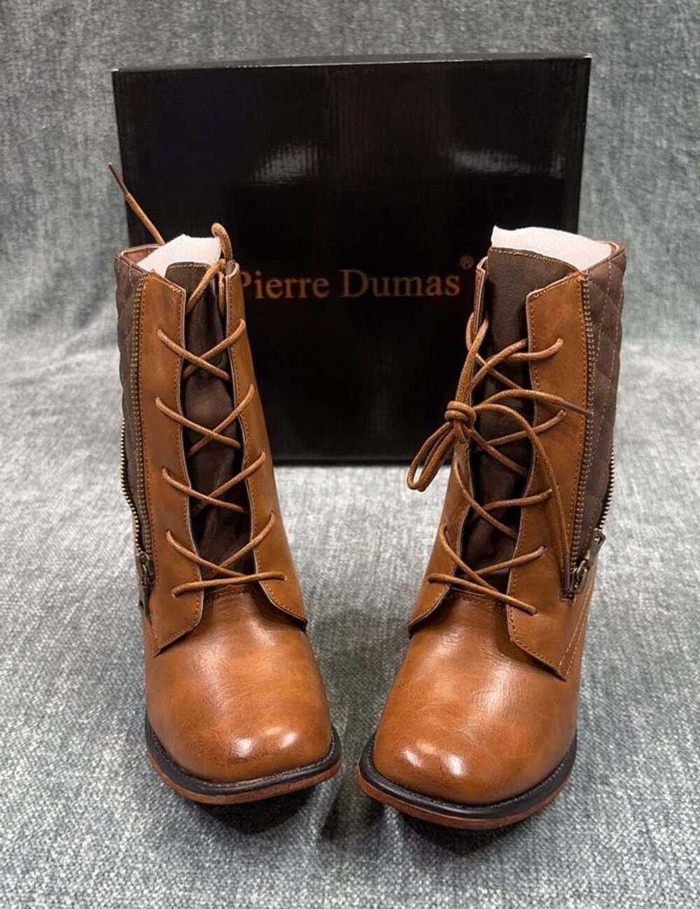 Pierre Dumas Ravenna-19 Ankle Boots Brown Quilted Block Heel Size 8.5